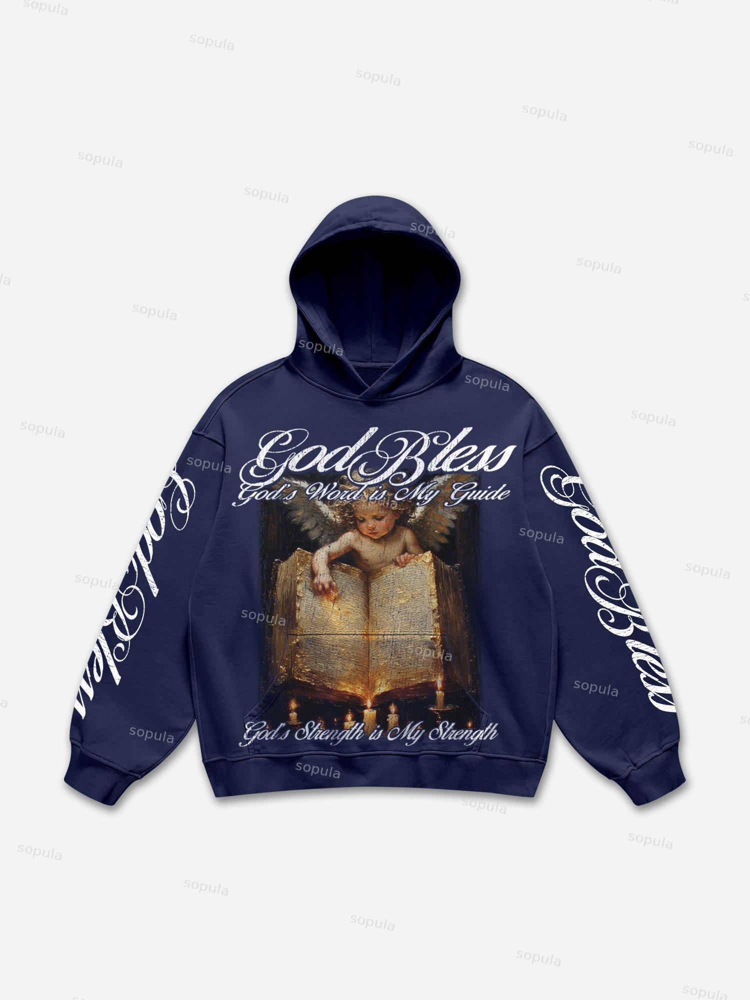 God Bless Angel Reading Bible Graphic Hoodie Product Image