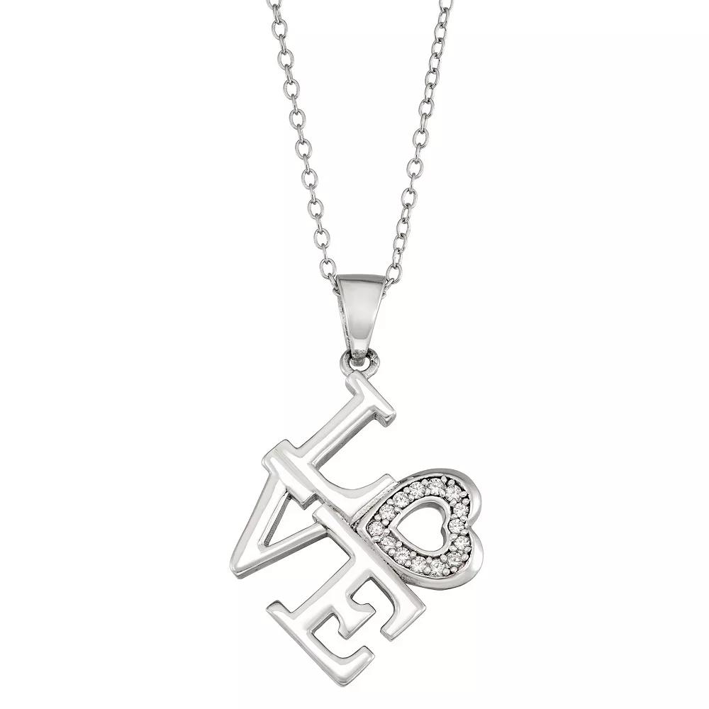 Contessa Di Capri Cubic Zirconia "Love" Pendant Necklace, Women's, Size: 18", Sterling Silver Product Image
