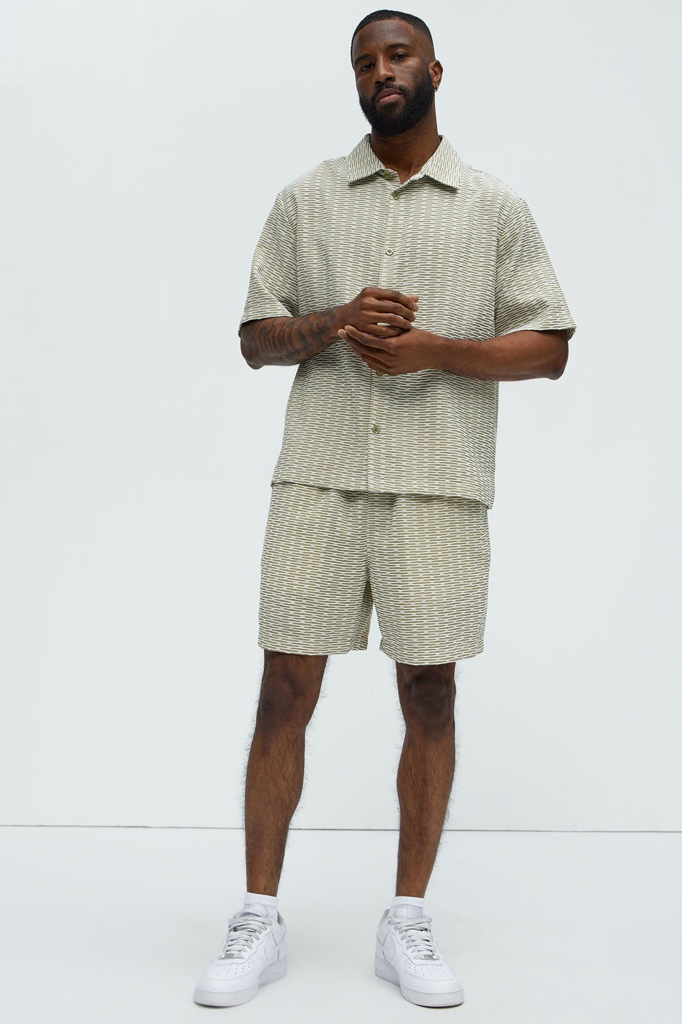 Textured Chenille Pattern Shorts - Green/combo Product Image