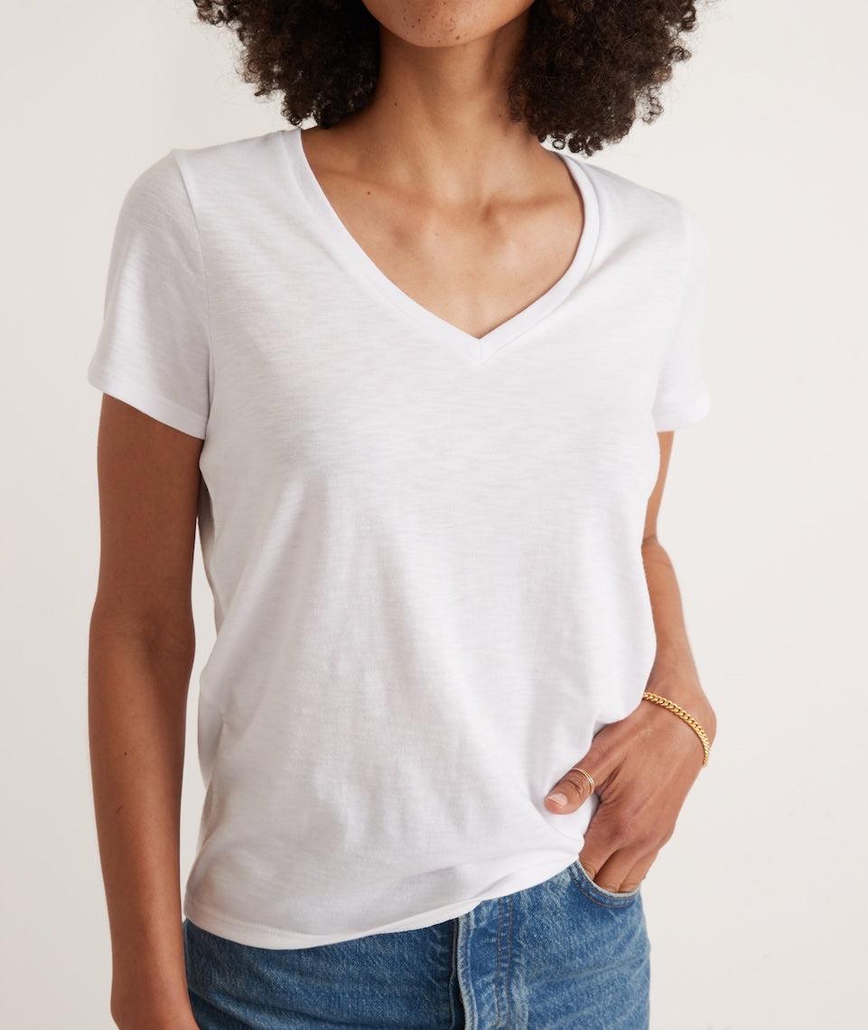 Classic V-Neck Tee in White Product Image