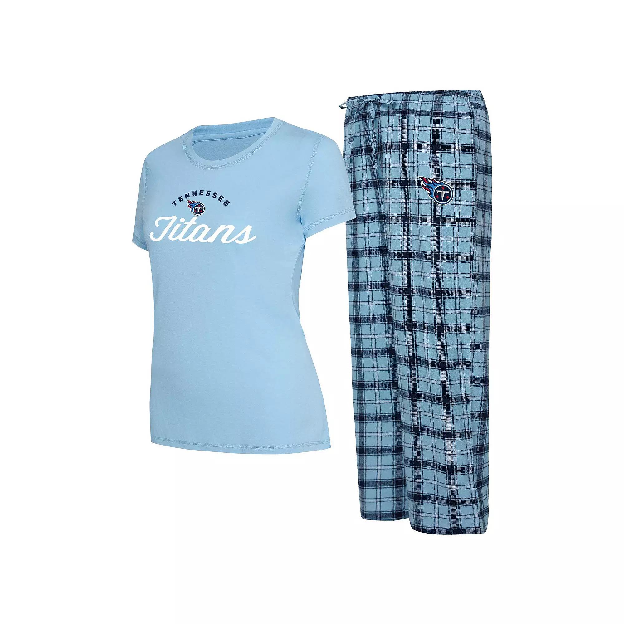 Women's Concepts Sport Light Blue/Navy Tennessee Titans Arctic T-Shirt & Flannel Pants Sleep Set,  Product Image