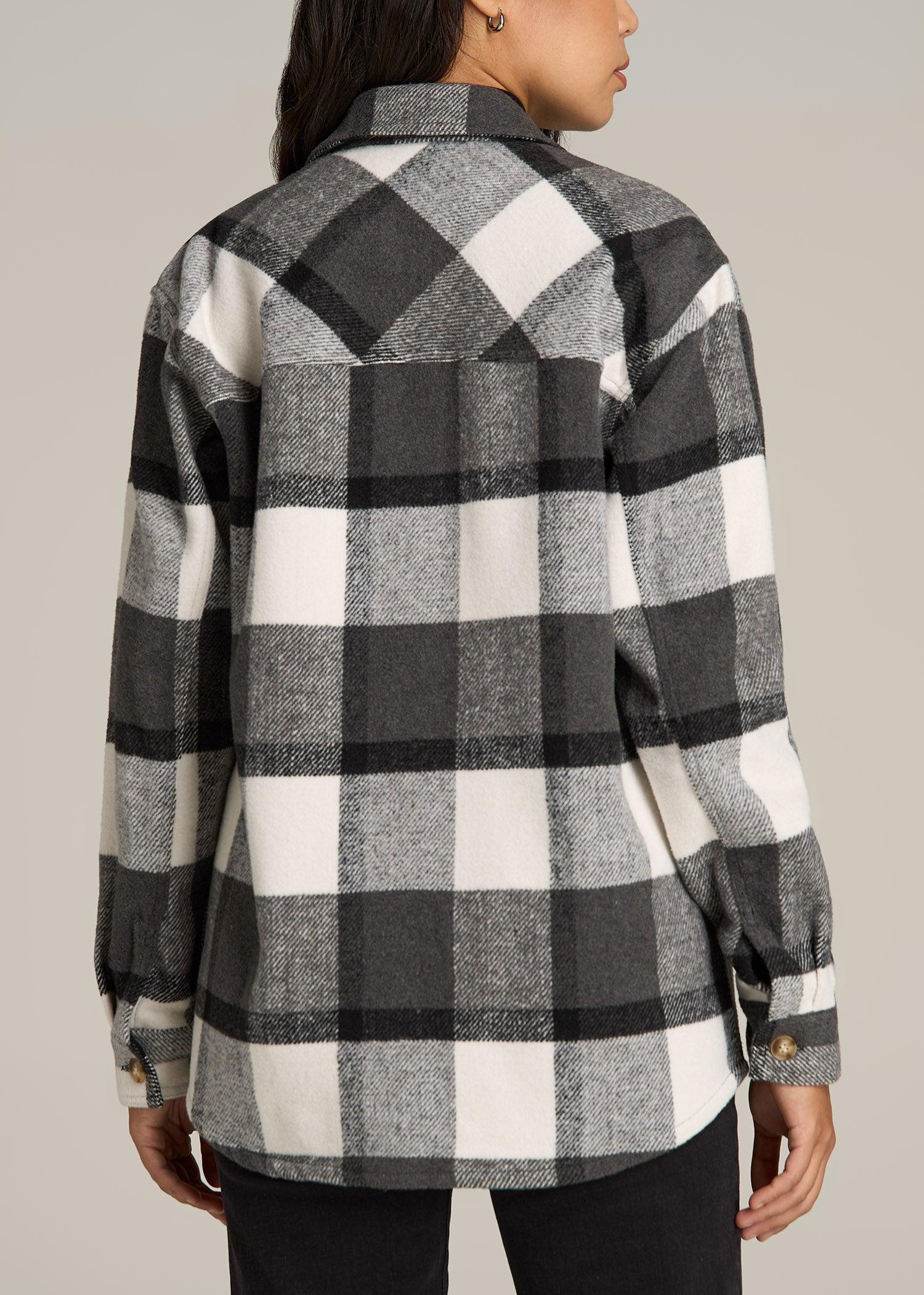 Flannel Shacket for Tall Women in Grey and Black Plaid Female Product Image