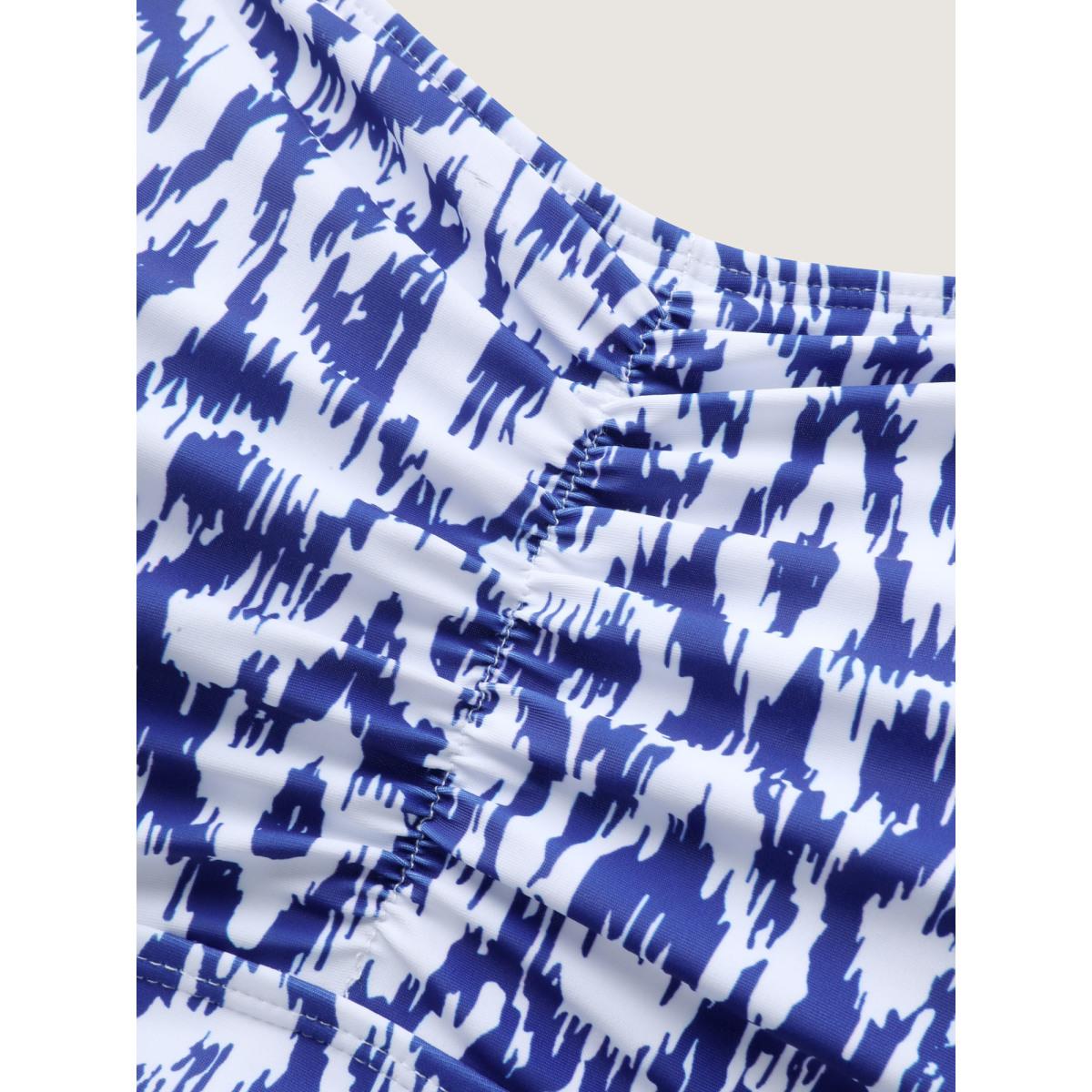 Plus Size Color Fusion Ruched Abstract Swim Dress Women's Swimwear Indigo Beach Bodycon Heart neckline High stretch Curve Swim Dresses BloomChic 30/6X Product Image