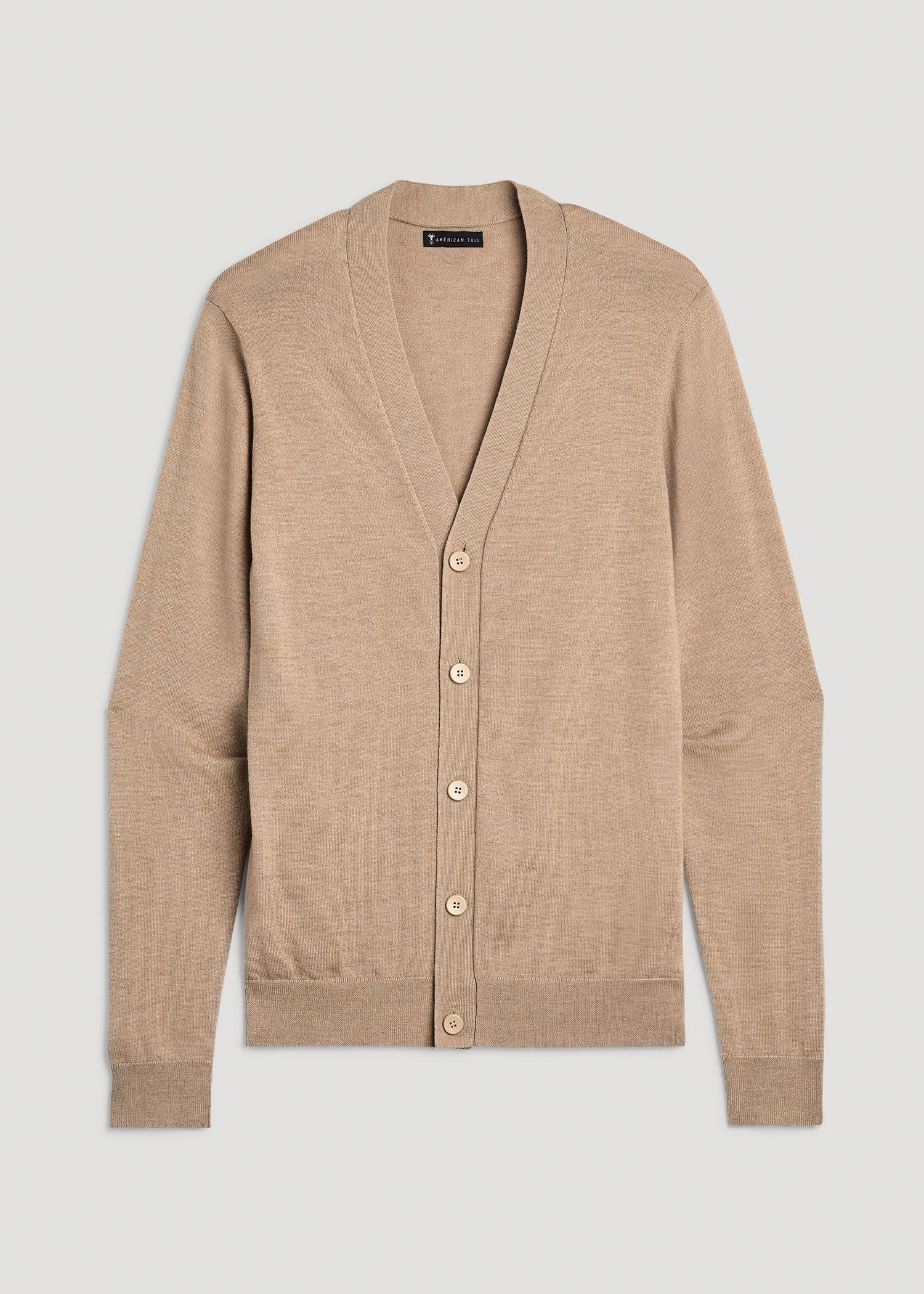 Merino Wool Cardigan Sweater for Tall Men in Oat Product Image