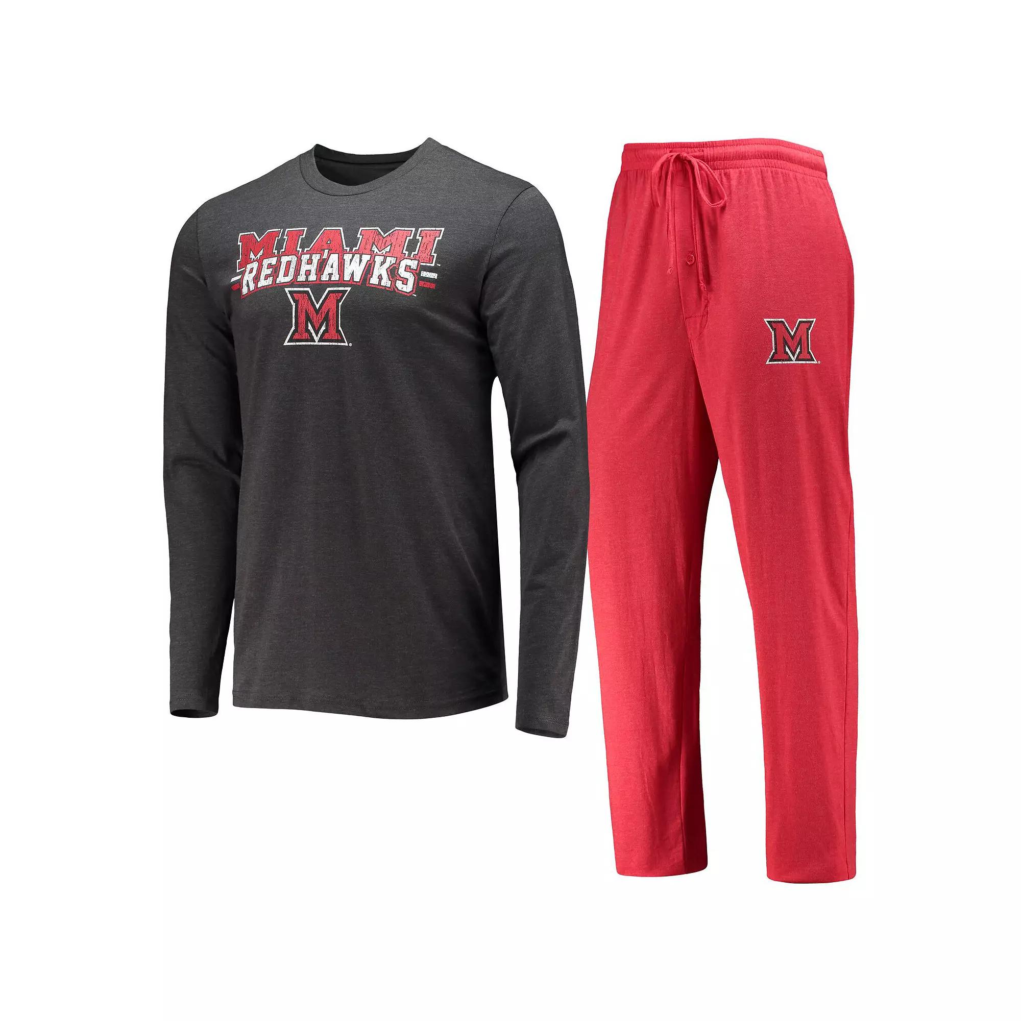 Men's Concepts Sport Red/Heathered Charcoal Miami University RedHawks Meter Long Sleeve T-Shirt & Pants Sleep Set, Size: XL, Moh Red Product Image