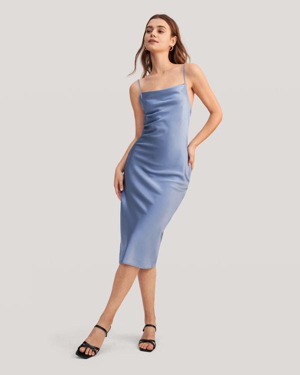 LILYSILK Silk Summer Dresses Women's Cowl Neck Romantic Azure XS Product Image