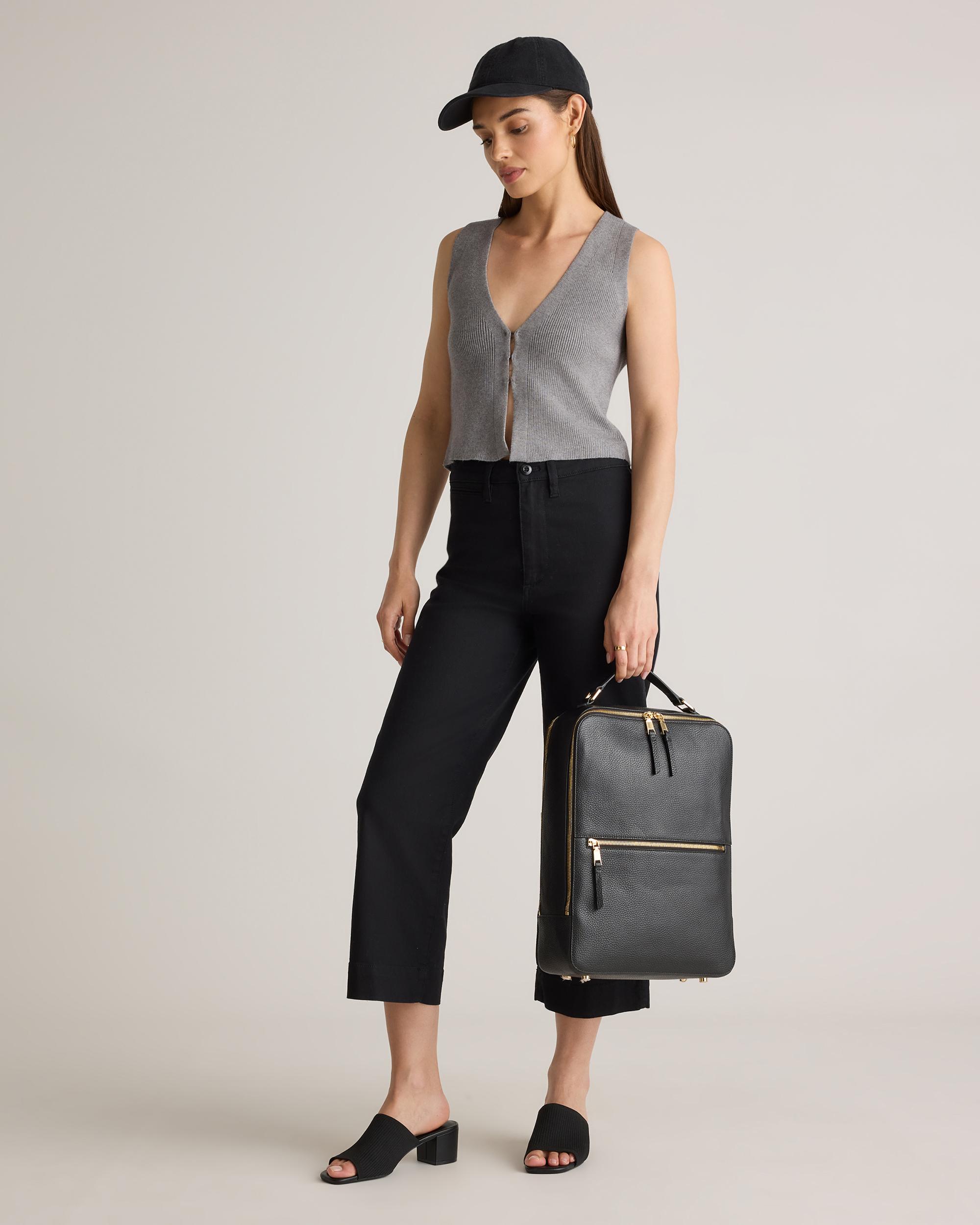 Quince | Women's Italian Leather Laptop Backpack in Black Product Image