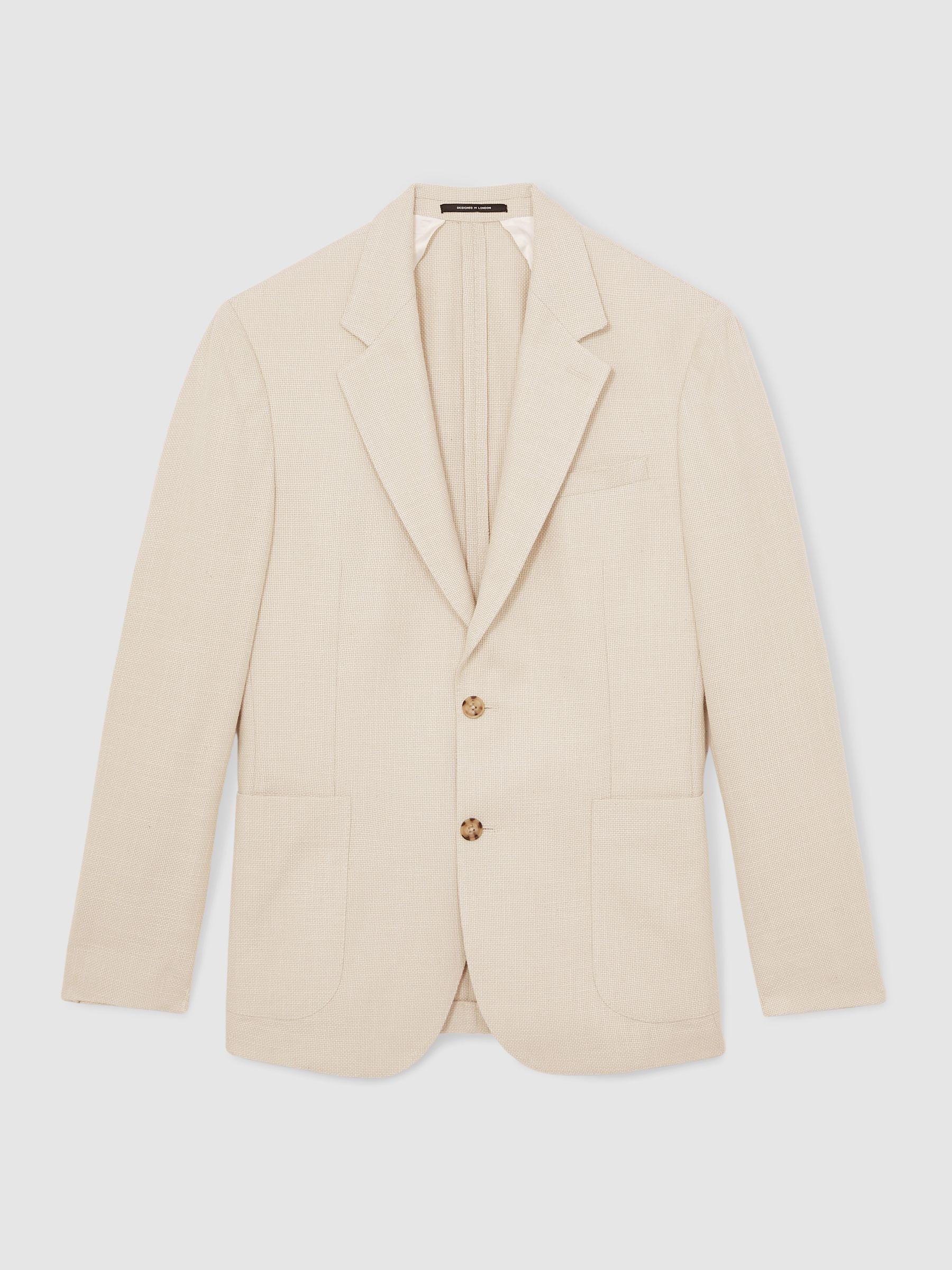 Slim Fit Single Breasted Textured Blazer with Cotton in Stone Product Image