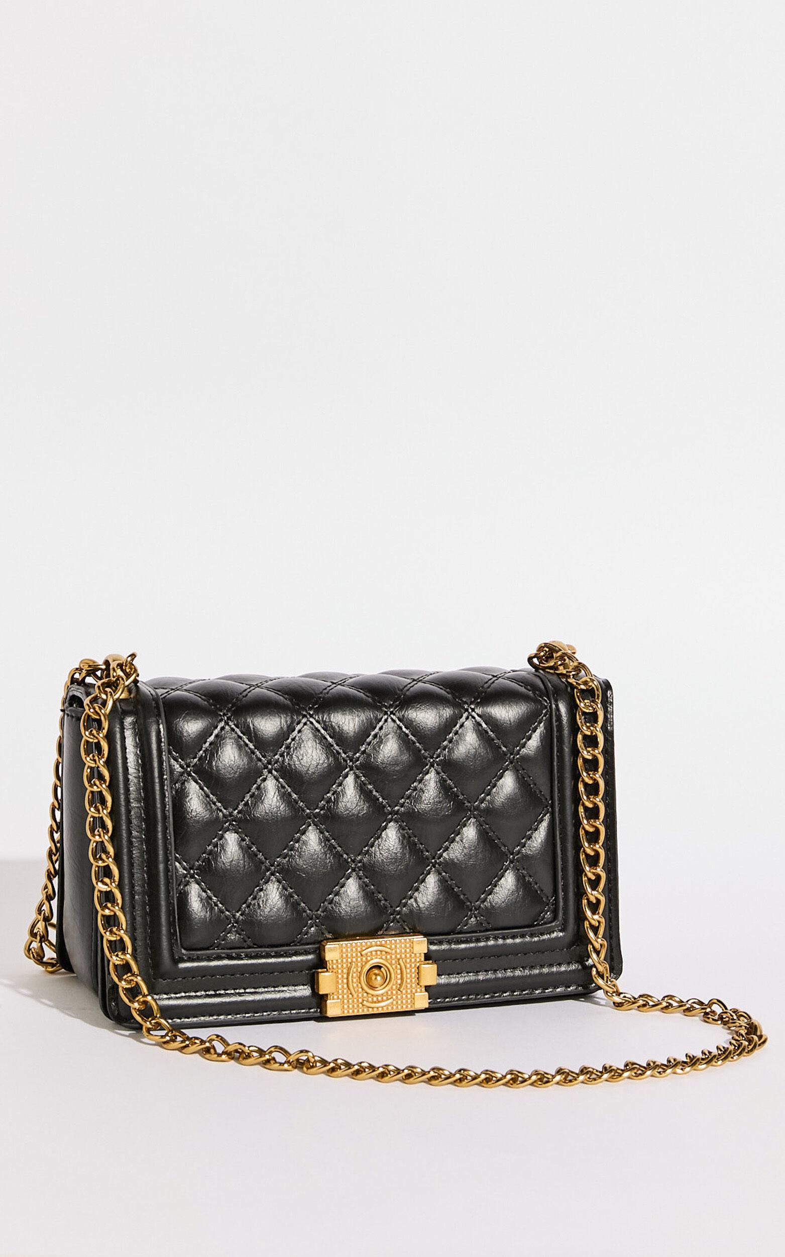 Rome Bag - Quilted Cross Body Bag with Hardware Detail in Black Product Image