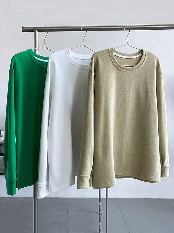3 Colors Loose Casual Solid Color Split-Side T-Shirt Top Product Image