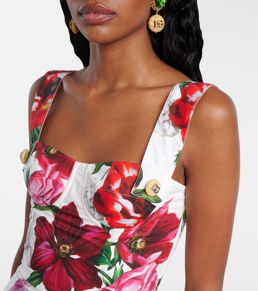 DOLCE & GABBANA Floral-printed Cotton Poplin Bustier Mini Dress In White Product Image