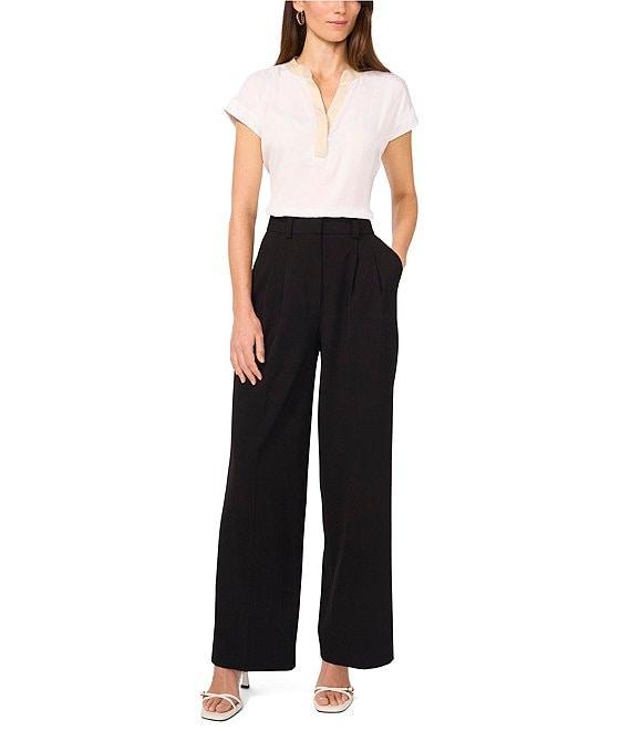 Vince Camuto Contrast Trim V-Neck Short Sleeve Blouse Product Image