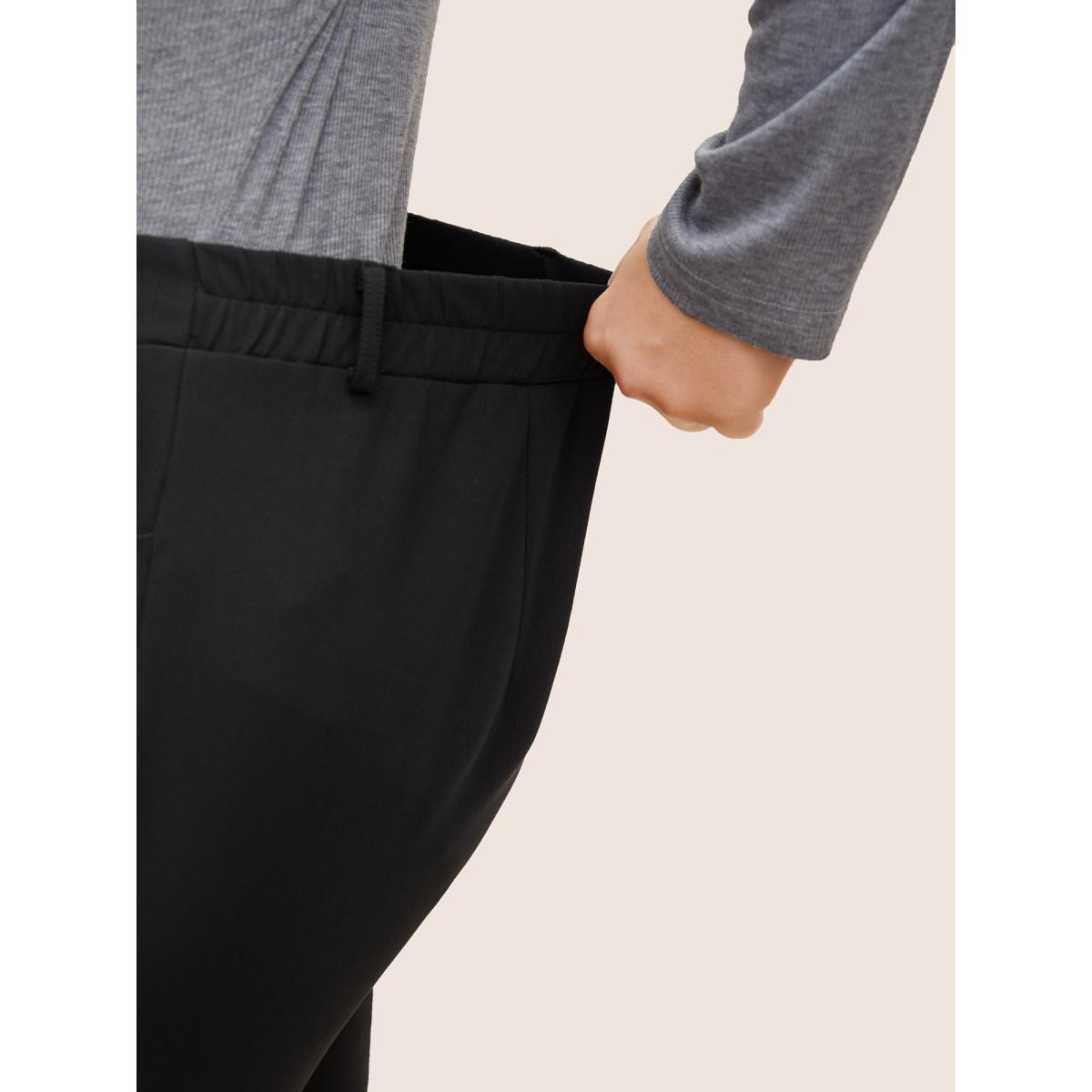 Plus Size Solid High Rise Elastic Waist Flare Leg Pants Women Black At the Office Flare Leg High Rise Work Pants BloomChic 12/L Product Image