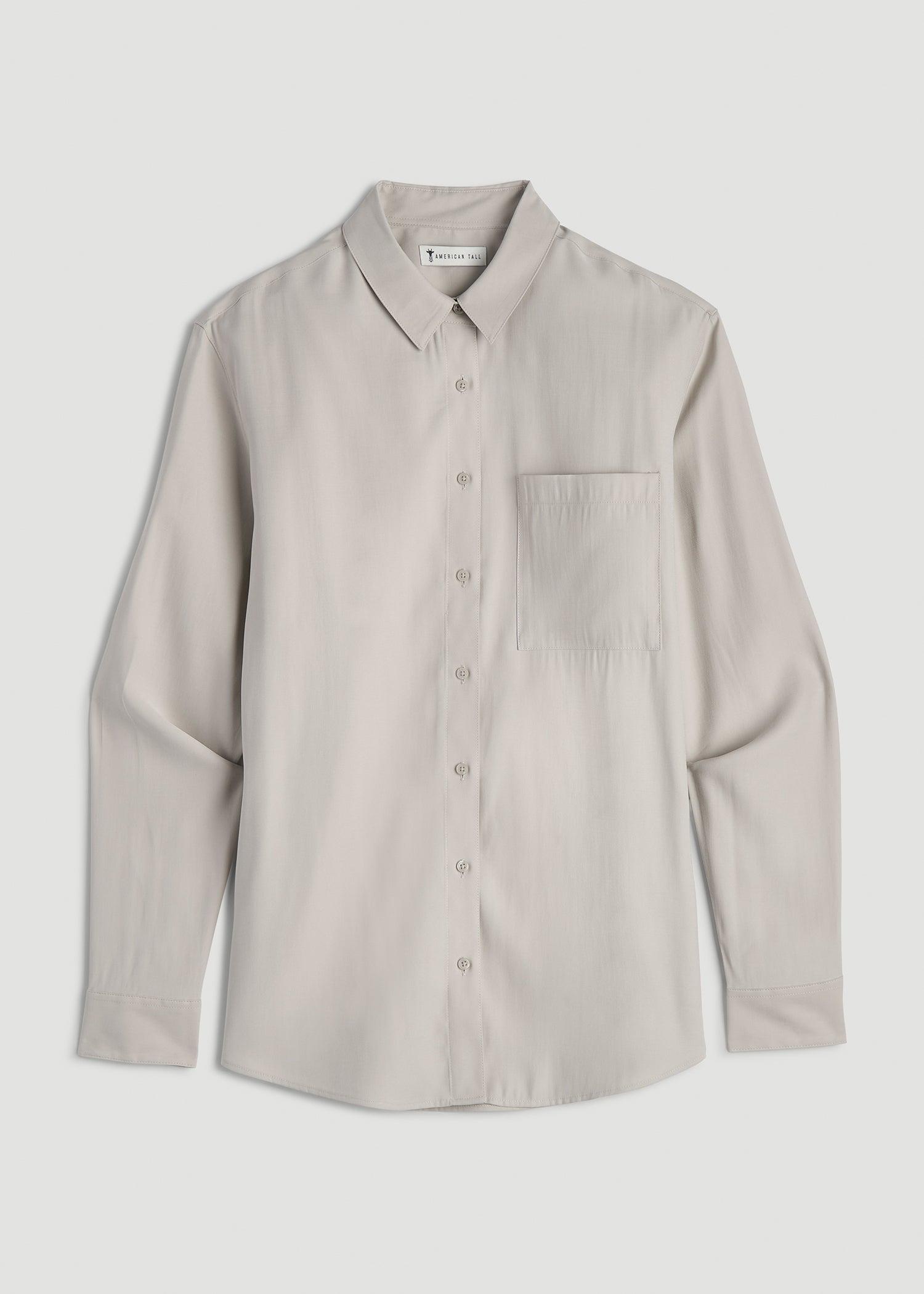 Relaxed Button-Up Single-Pocket Blouse for Tall Women in Stone Female Product Image