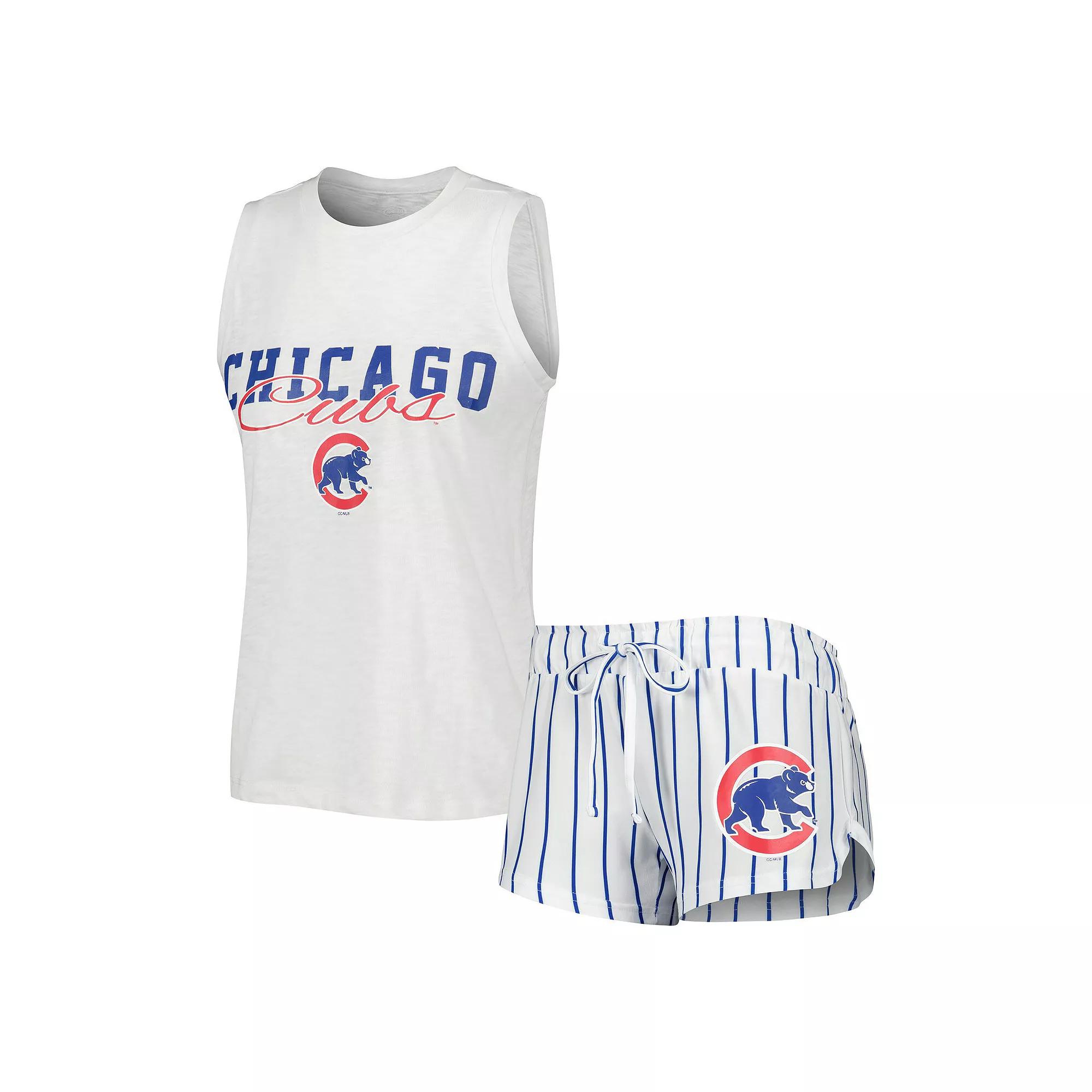 Women's Concepts Sport White Chicago Cubs Reel Pinstripe Tank Top & Shorts Sleep Set, Size: 2XL Product Image