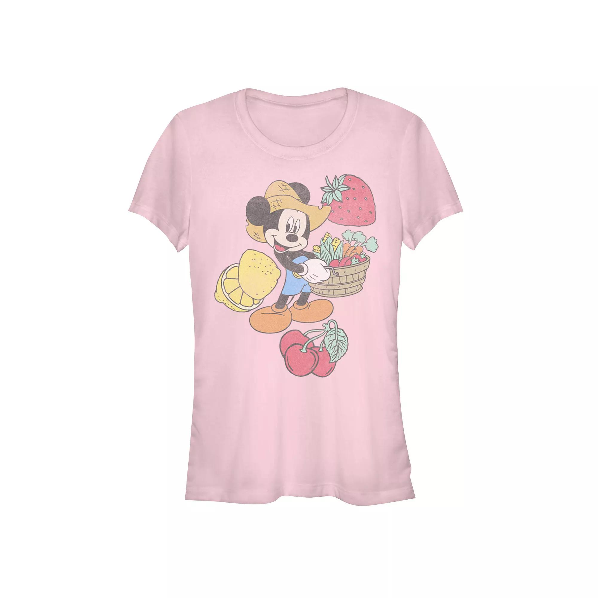 Disney Women's Mickey Farming Fruits & Veggies Smiling Tee, Girl's, Size: Large, Light Pink Product Image