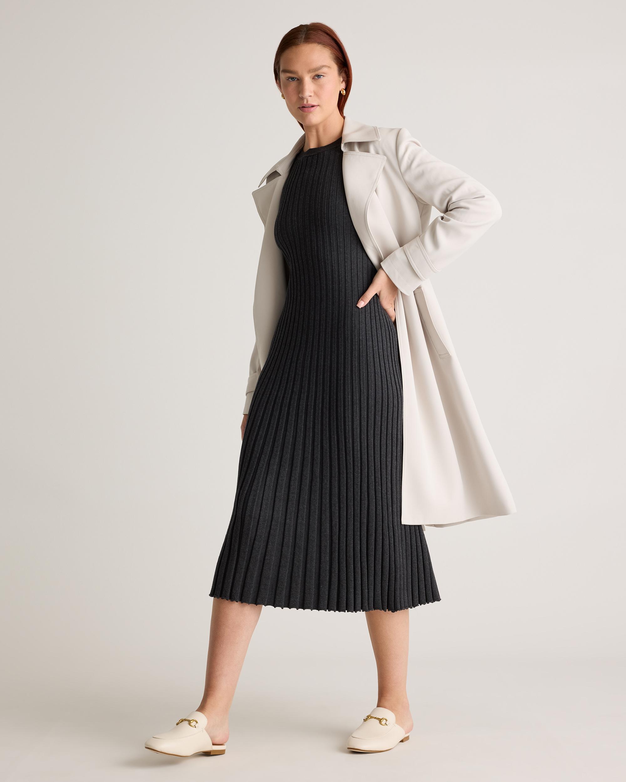 Quince | Women's Cotton Cashmere Ribbed Long Sleeve Crew Midi Dress Product Image