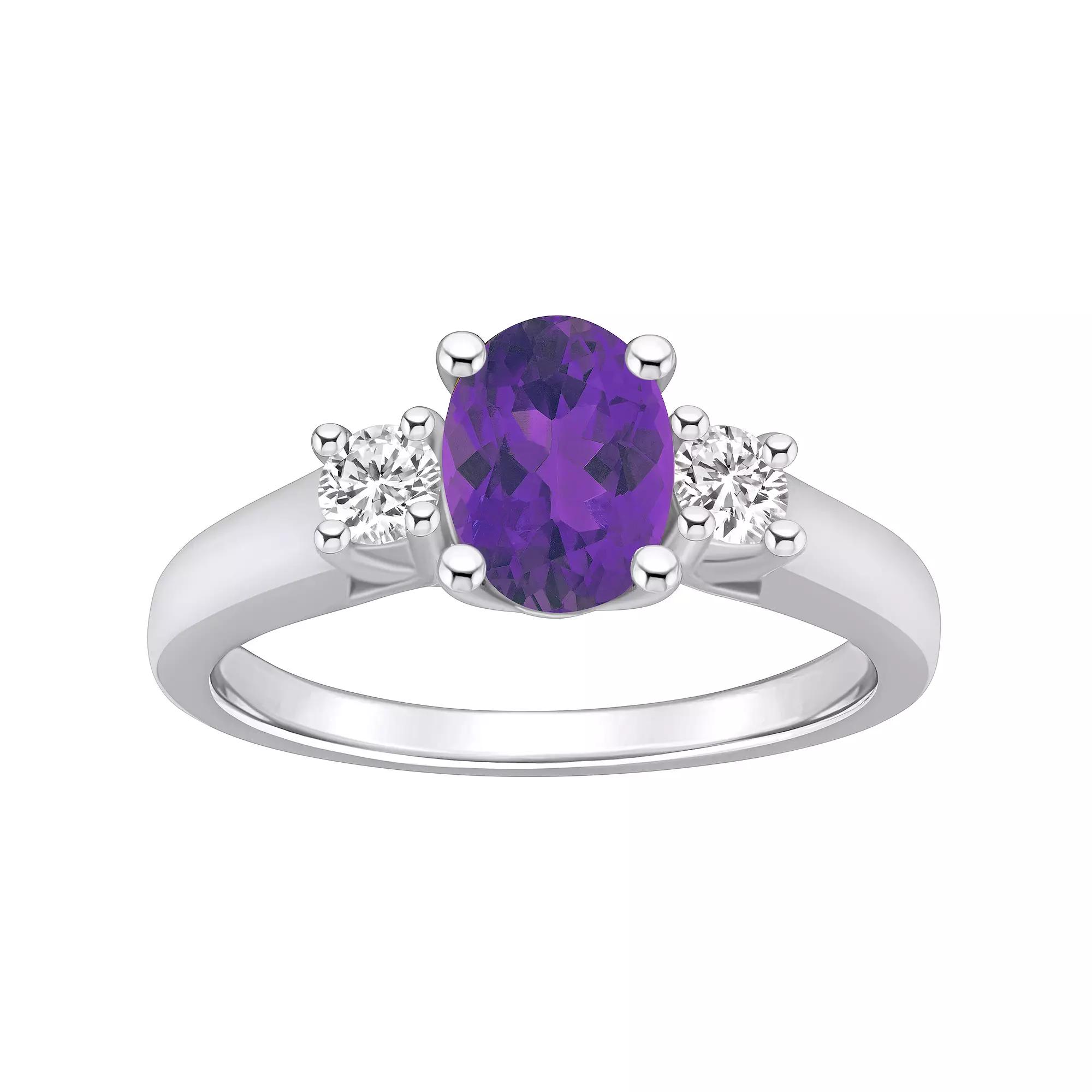 Alyson Layne 14k White Gold Oval Cut Amethyst & 1/4 Carat T.W. Diamond Ring, Women's, Size: 9, Purple Product Image