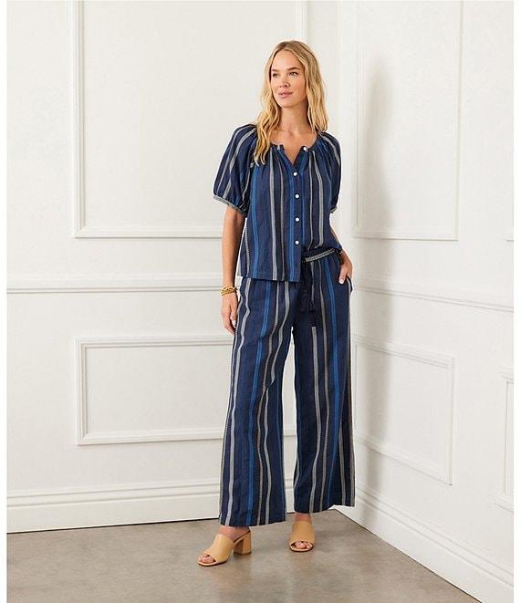 Karen Kane Petite Size Embroidered High Rise Pull-On Wide Leg Cropped Pants Product Image