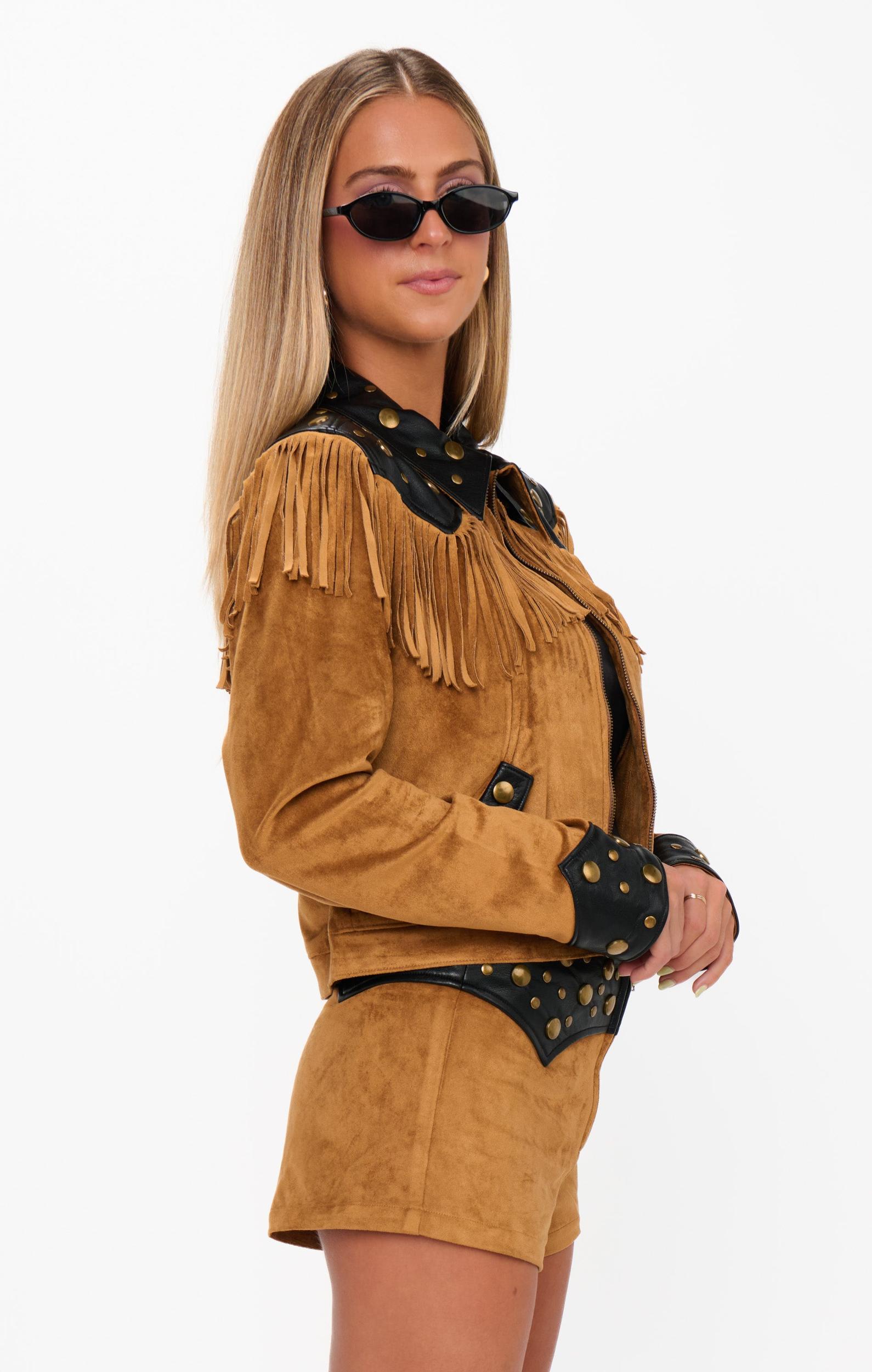 Wilson Shorts ~ Sepia Faux Suede Faux Leather Product Image