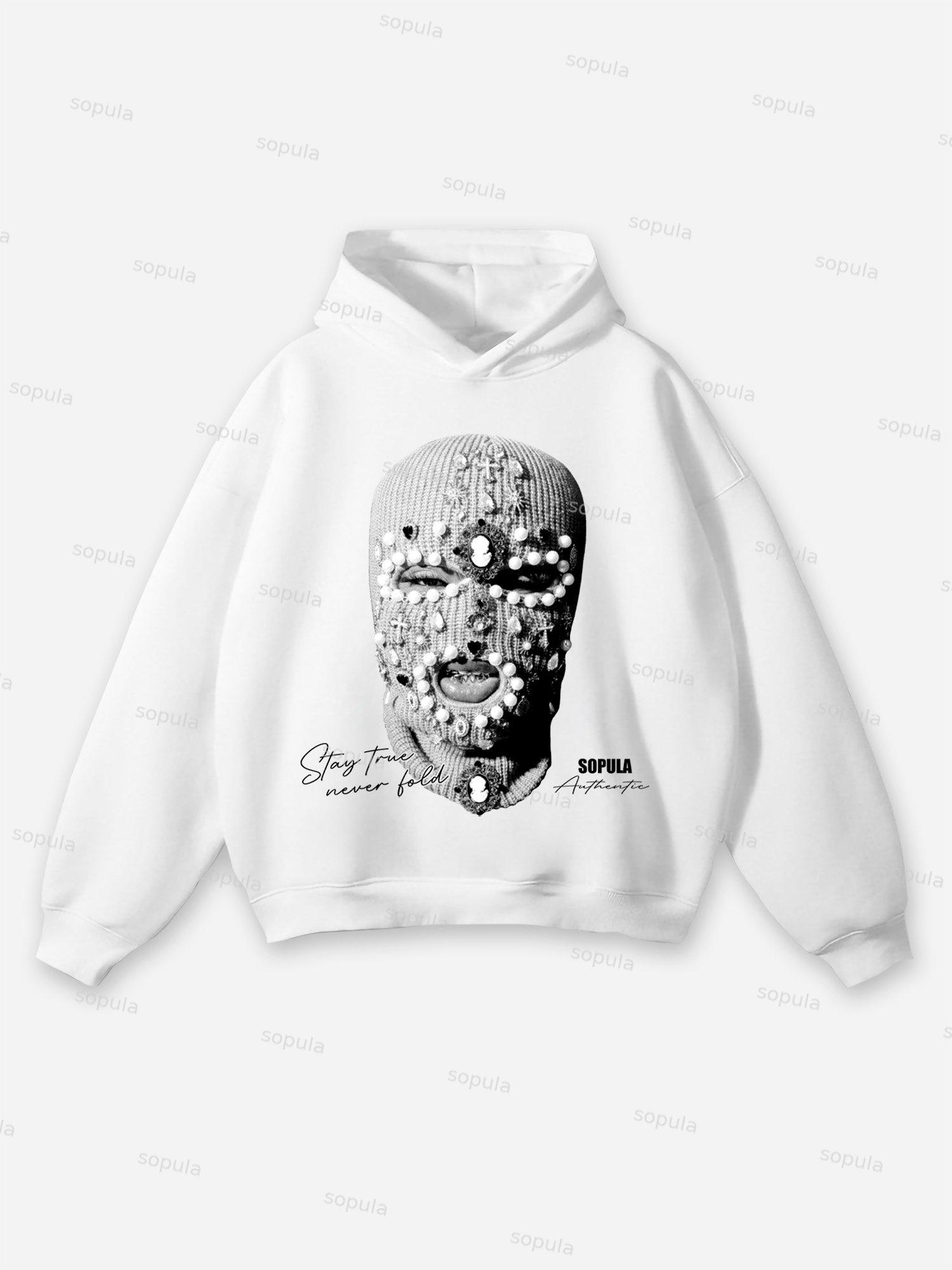 Sopula Gangster Jewelry Mask Portrait Graphic Cotton Hoodie Product Image
