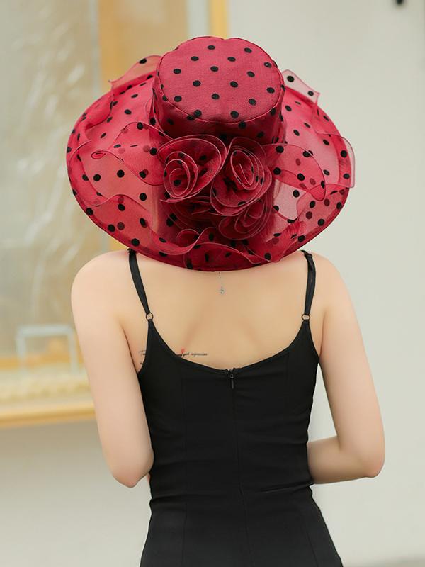 Flower Shape Gauze Polka Dot See-Through Split-Joint Sun Hat Product Image