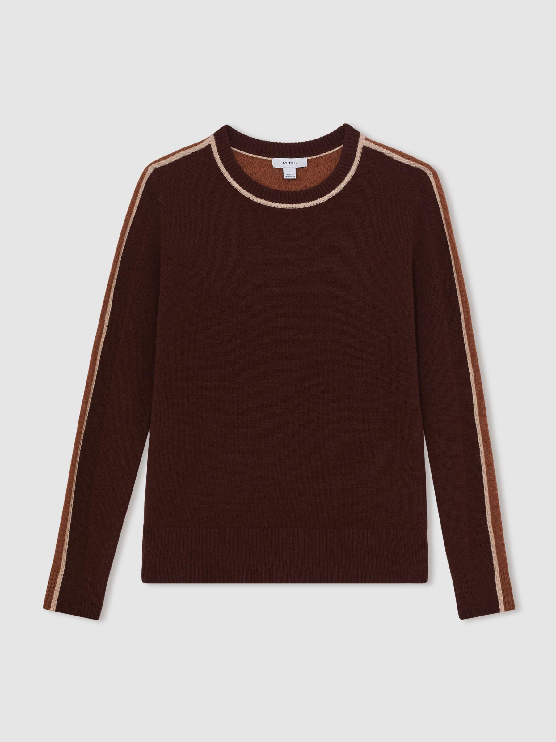 Wool-Blend Colour-Block Jumper With Cashmere in Burgundy/Tan Product Image