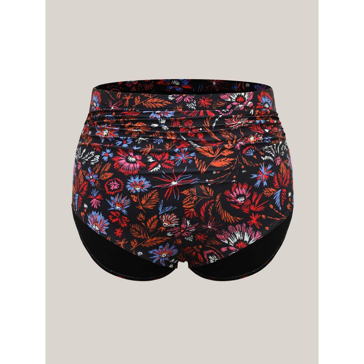 Plus Size Floral Print Ruched Swim Bottoms Women's Swimwear Black Resort Gathered High stretch Skinny High Rise Curve Swim Bottoms BloomChic 14-16/1X Product Image