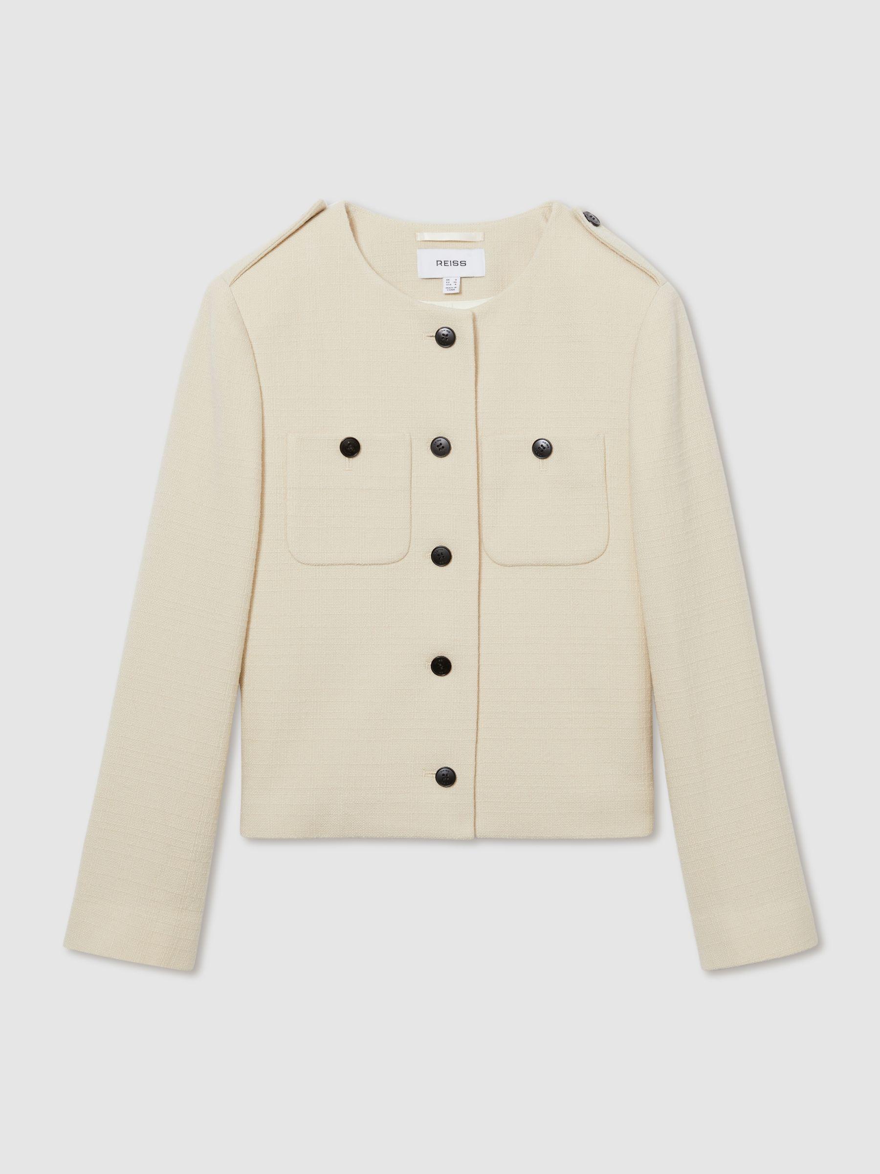Wool Cropped Jacket in Cream Product Image