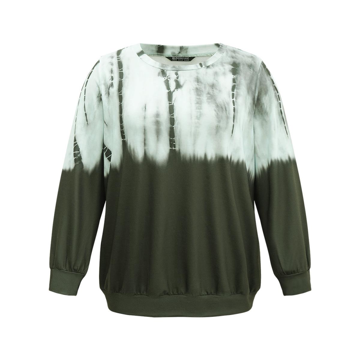 Plus Size Tie Dye Ombre Crew Neck Sweatshirt Women Multicolor Casual Tie Dye Round Neck Dailywear Sweatshirts BloomChic 26/4X Product Image