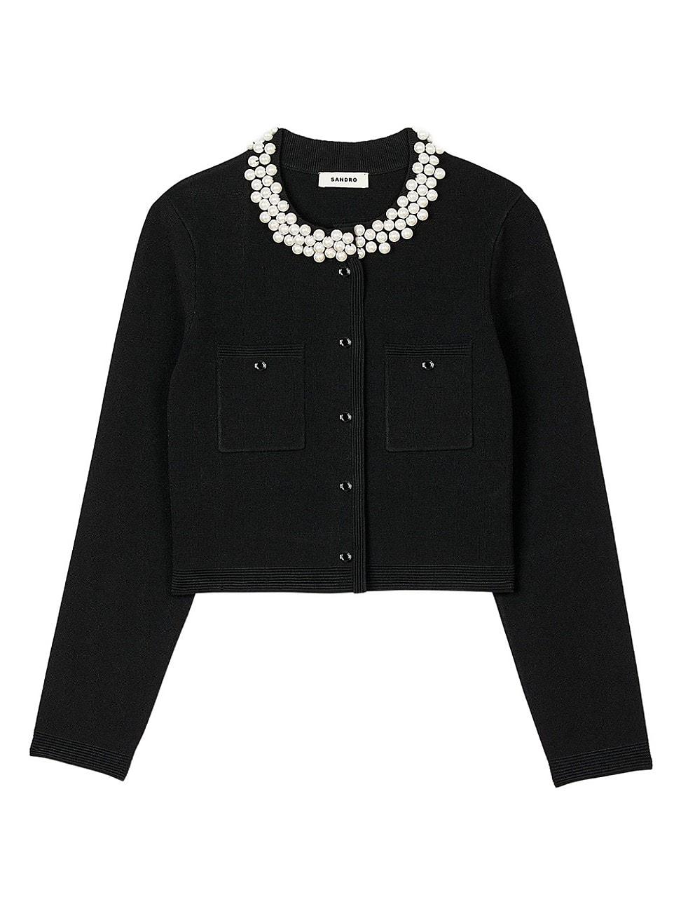 Womens Cardigan with Beaded Collar Product Image