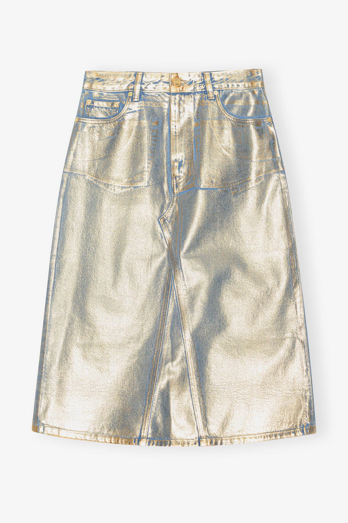 Gold Denim Midi Skirt Product Image