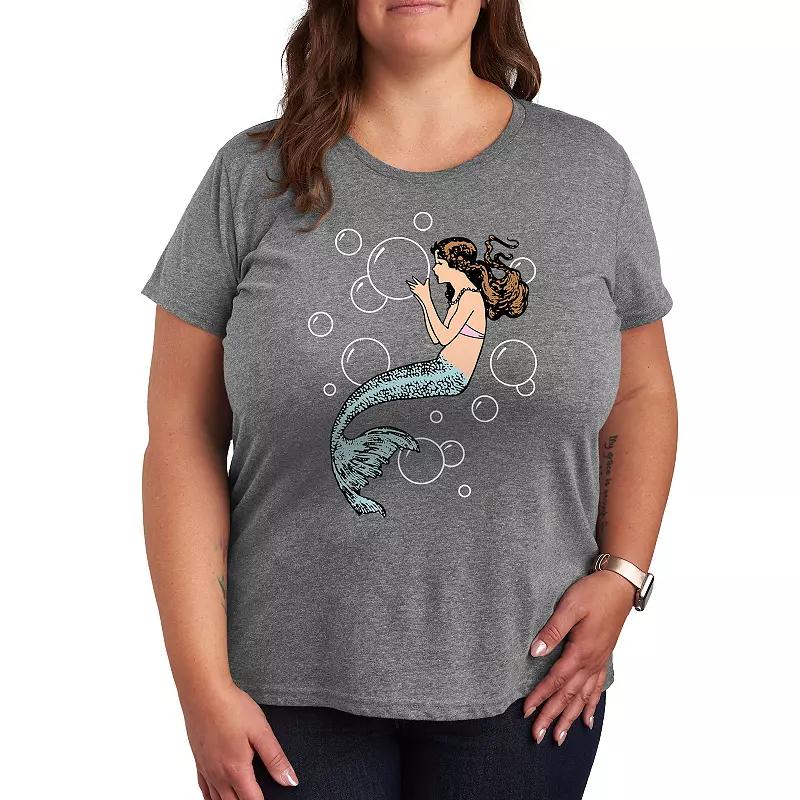 Plus Mermaid Holding Bubbles Graphic Tee, Women's,  Product Image
