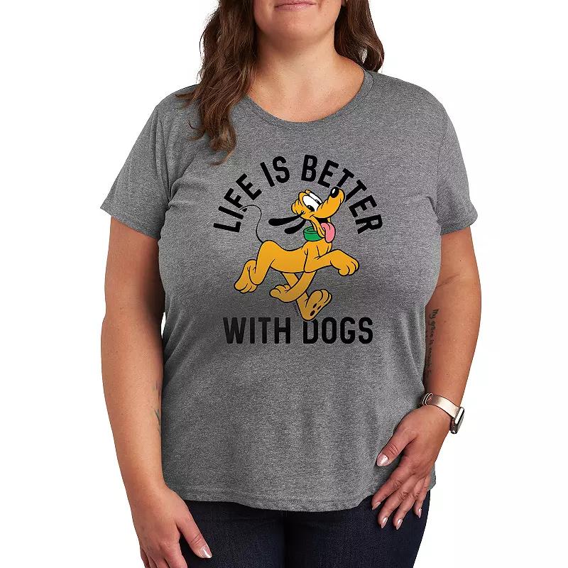 Disneys Pluto Womens Life Is Better With Dogs Graphic Tee Grey Gray Product Image