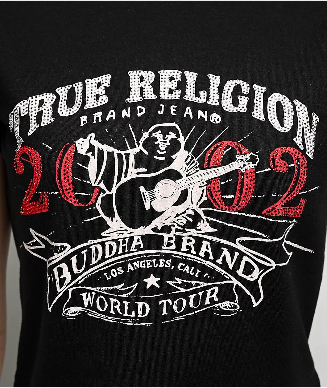 True Religion OG Crystal Buddha Black Crop T-Shirt Product Image