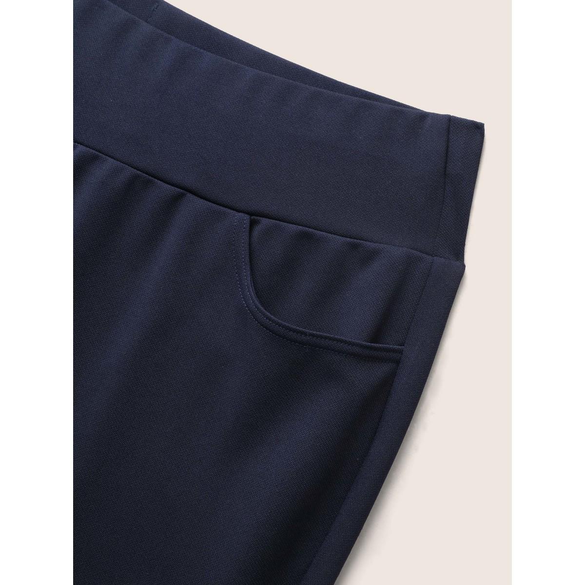 Plus Size High Rise Wideband Waist Bootcut Leggings Women DarkBlue Elegant Medium stretch Bootcut High Rise Everyday Leggings BloomChic 10/M Product Image