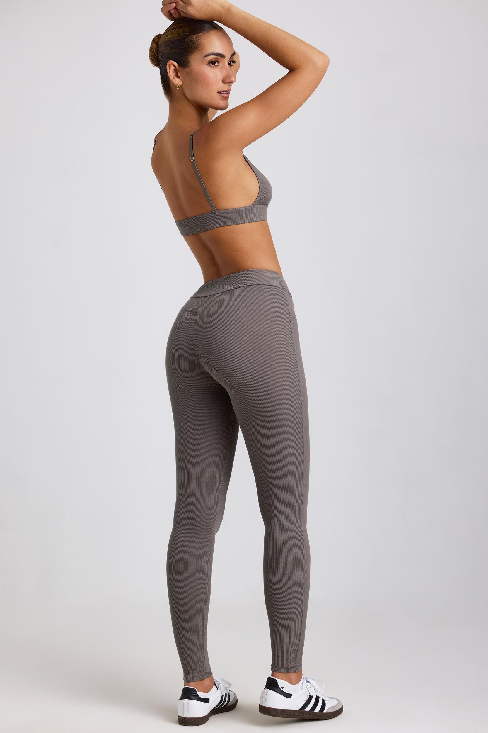 Petite Ribbed Modal High Waist Leggings in Grey Female Product Image