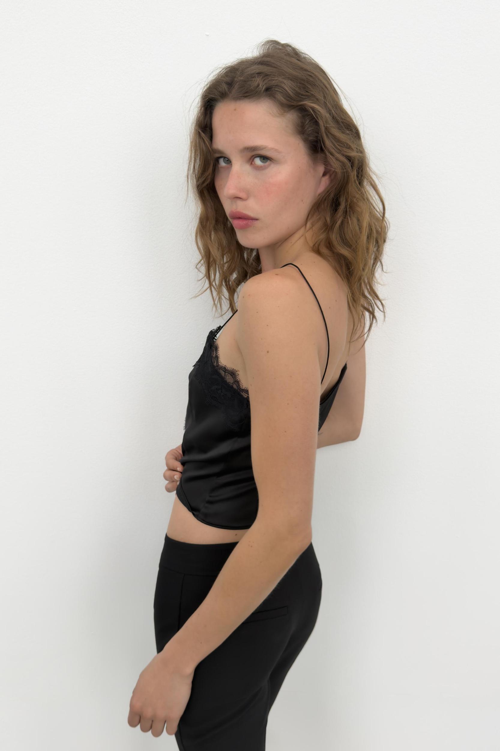 SATIN EFFECT LACE CROP TOP Product Image