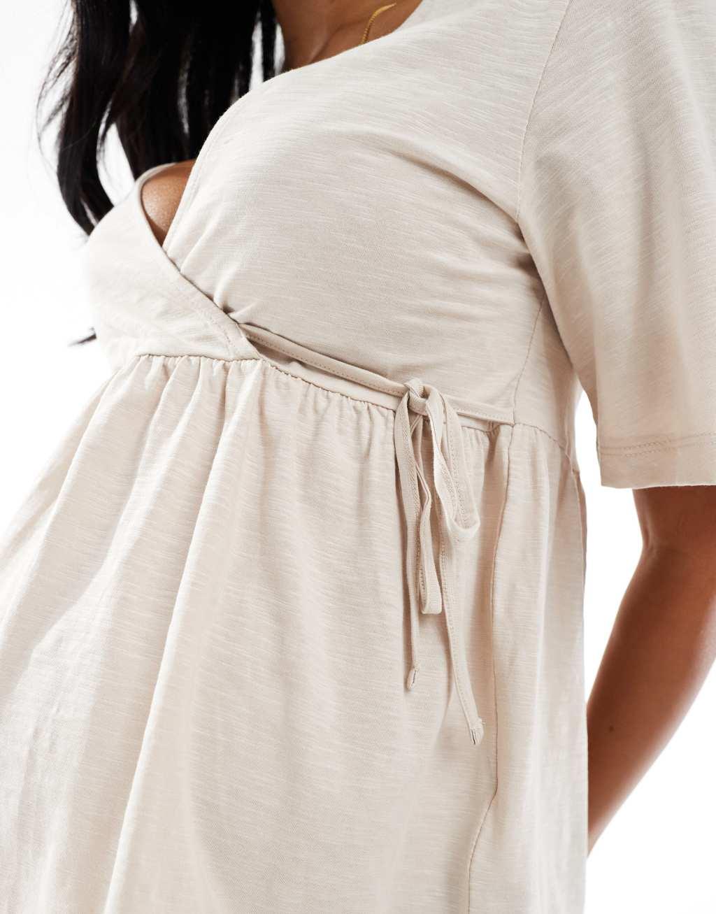 Mamalicious Maternity jersey wrap top in cream Product Image