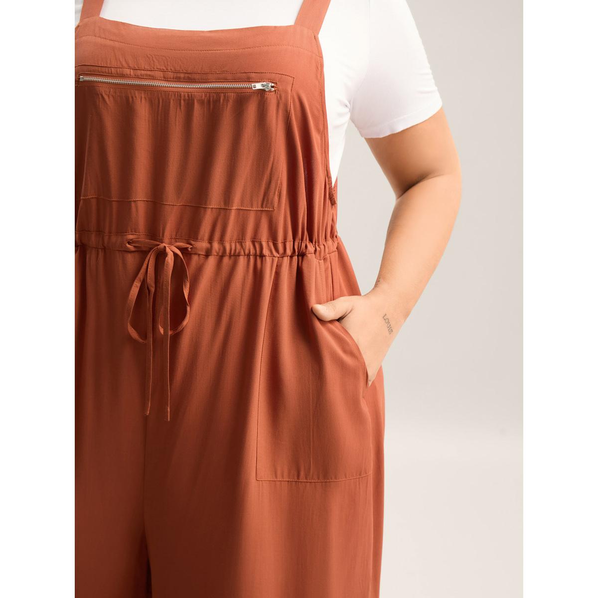 Plus Size Rust Rayon Adjustable Zipper Tie Jumpsuit Women Sleeveless Non Everyday-Casual Loose Jumpsuits BloomChic 18-20/2X Product Image
