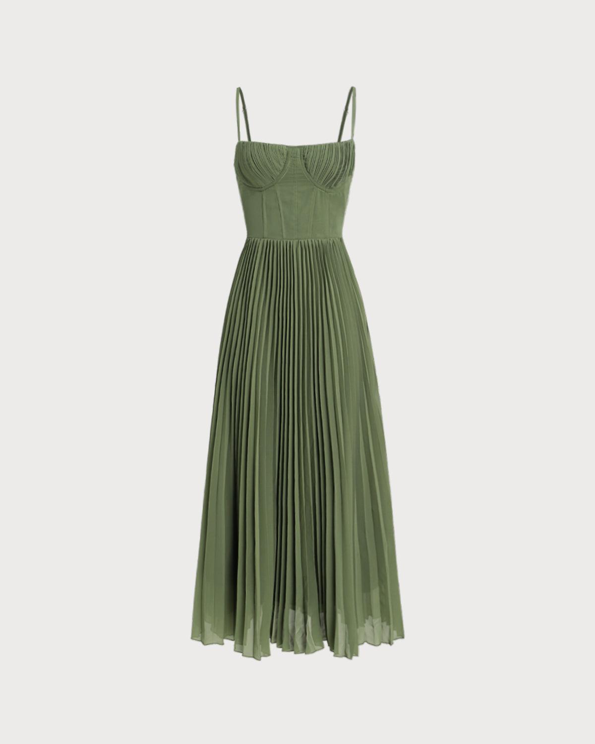 Green Sweetheart Neck Flowy Slip Maxi Dress Product Image