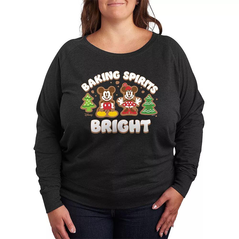 Disney's Mickey & Minnie Mouse Plus Size Baking Spirits Bright French Terry Long Sleeve Tee, Women's, Size: 2XL, Grey Heather Product Image