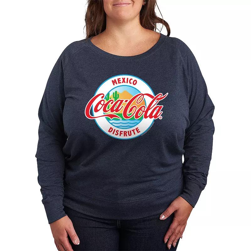 Plus Size Coca-Cola USA French Terry Long Sleeve Tee, Womens Heather Grey Product Image