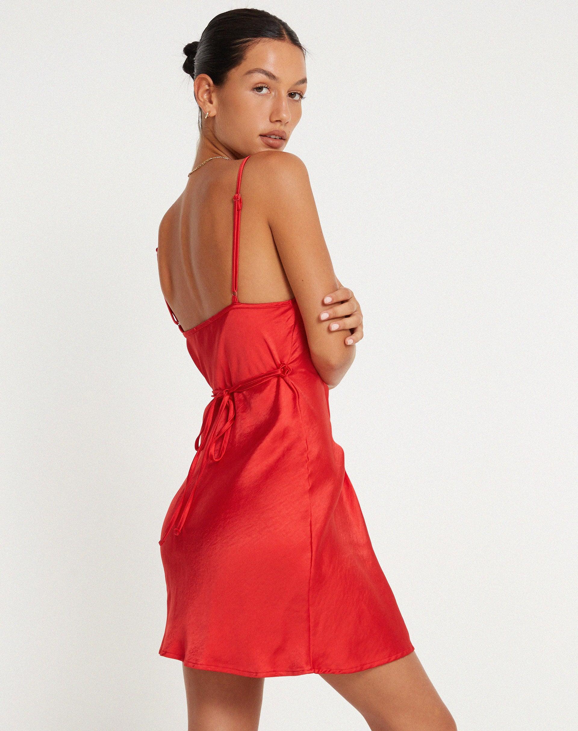 Paiva Slip Dress in Satin Red Product Image