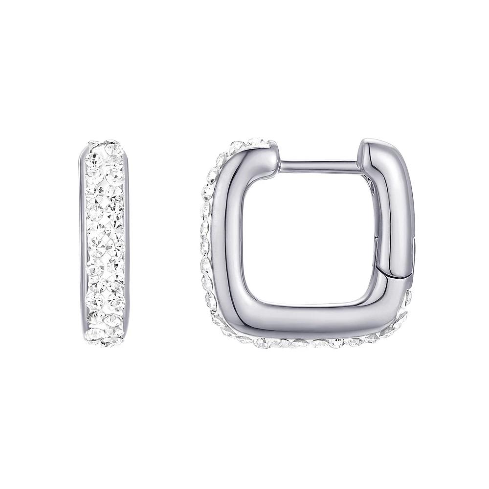 Chrystina Crystal Square Huggie Hoop Earrings, Women's, Silver Tone Product Image