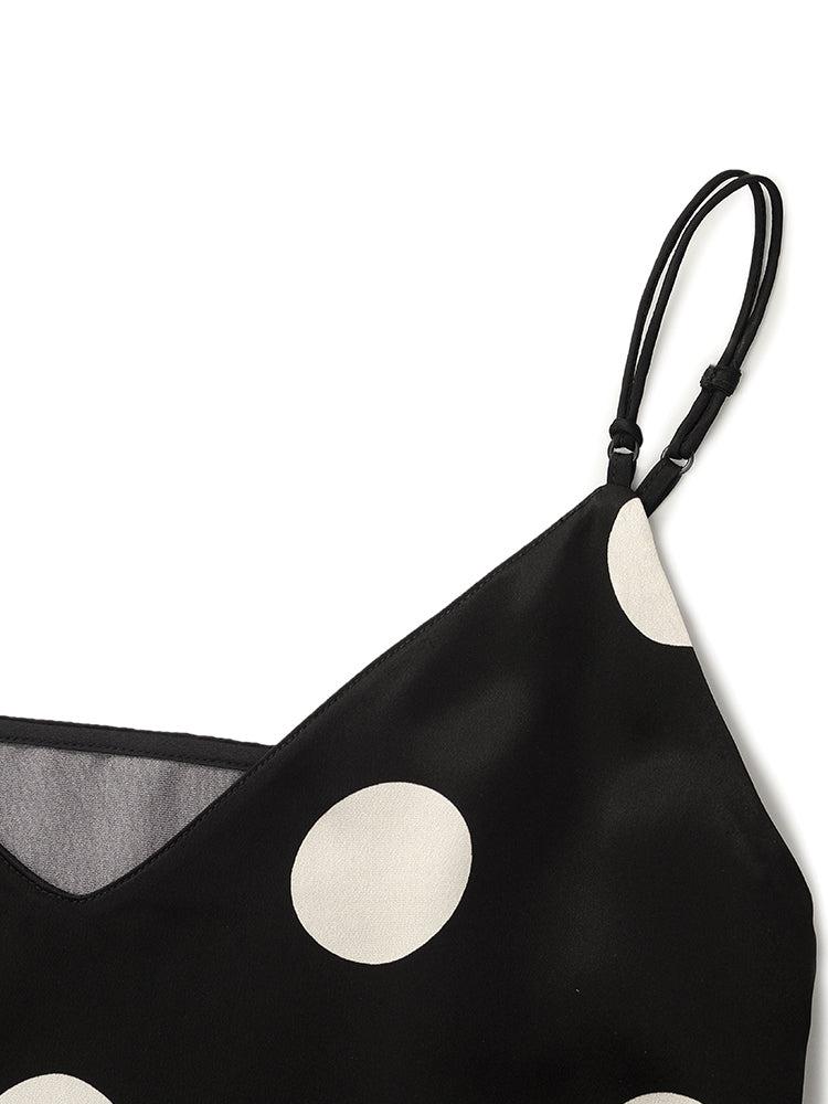 Acetate Polka Dots Print Spaghetti Strap Women Midi Dress With Rose Be Product Image