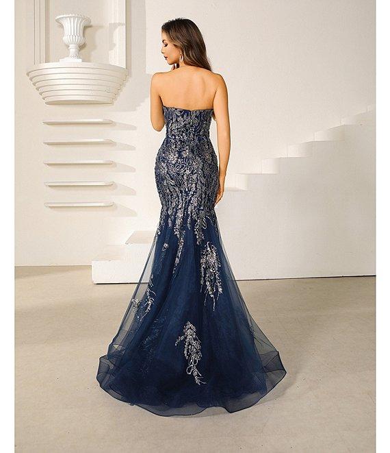 Terani Couture Sweetheart Neck Beaded Tulle Mermaid Gown Product Image