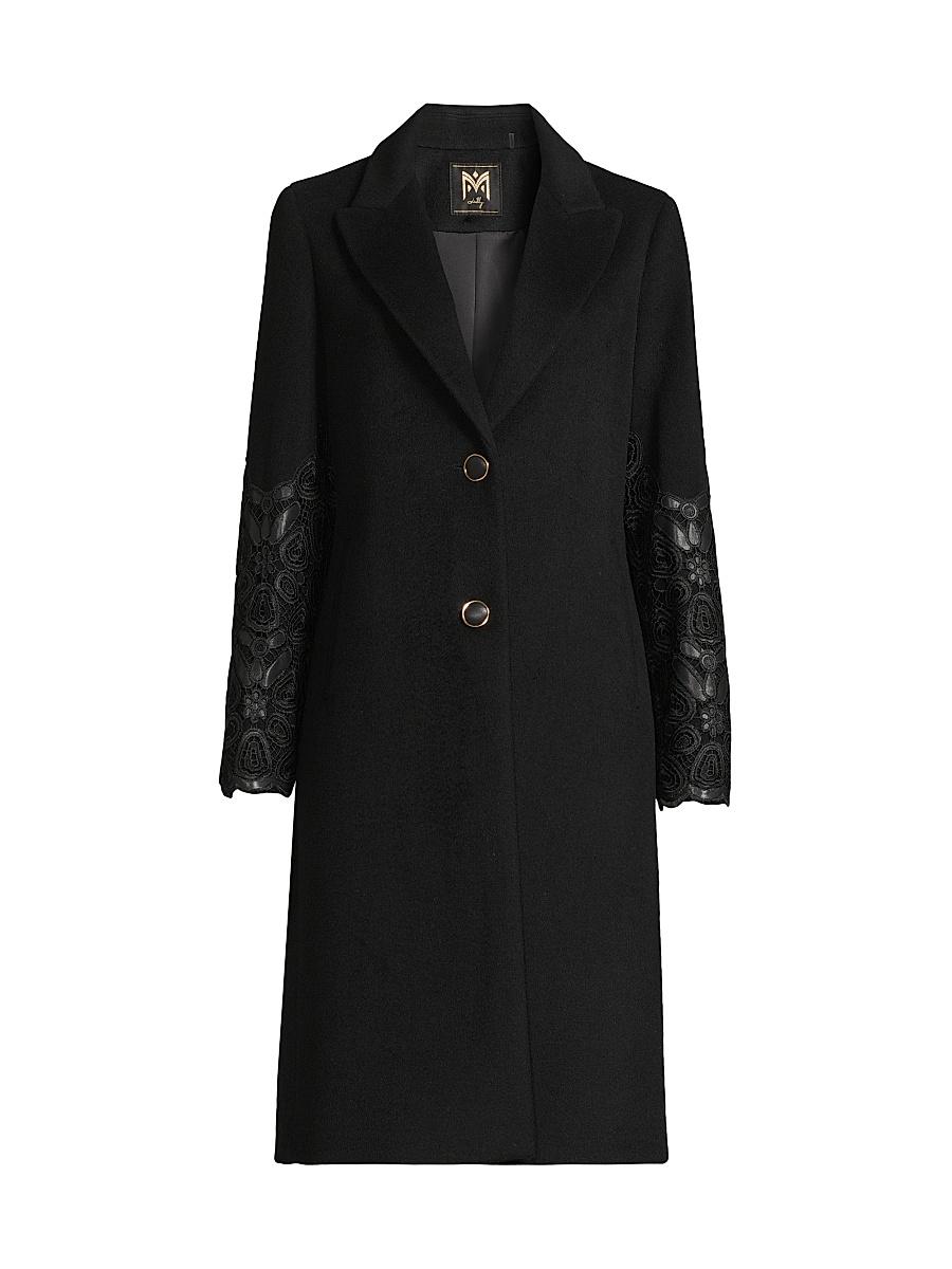Womens Wool-Blend Faux-Leather Sleeve Coat Product Image