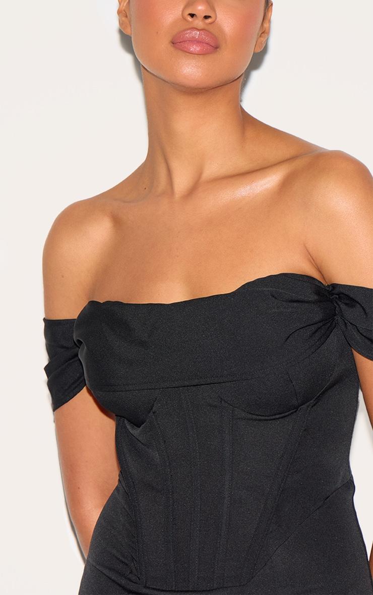 Black Corset Detail Bardot Bridesmaid Dress Product Image
