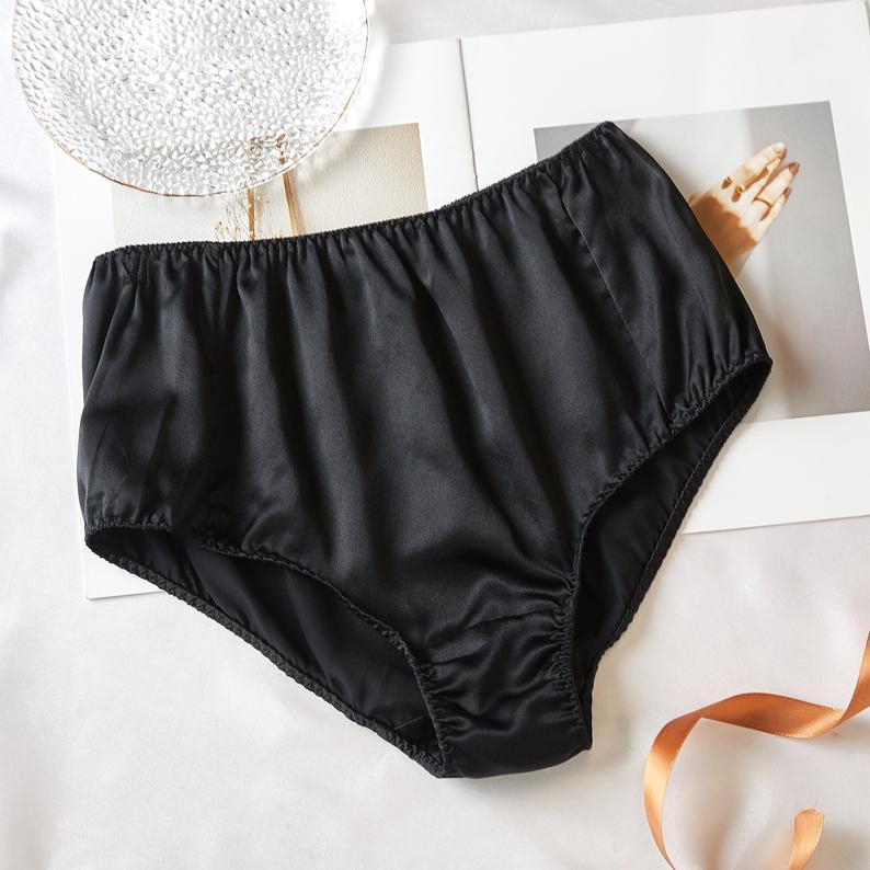 Black Pure Mulberry Silk Bikini Panties | Mid Waist | 22 Momme | Float Collection Product Image